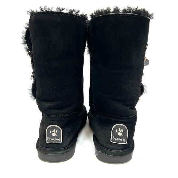 BearPaw Suede Black Sheepskin Wool Toggle Boots 917W-Jade, Size 8 - Picture 9 of 16